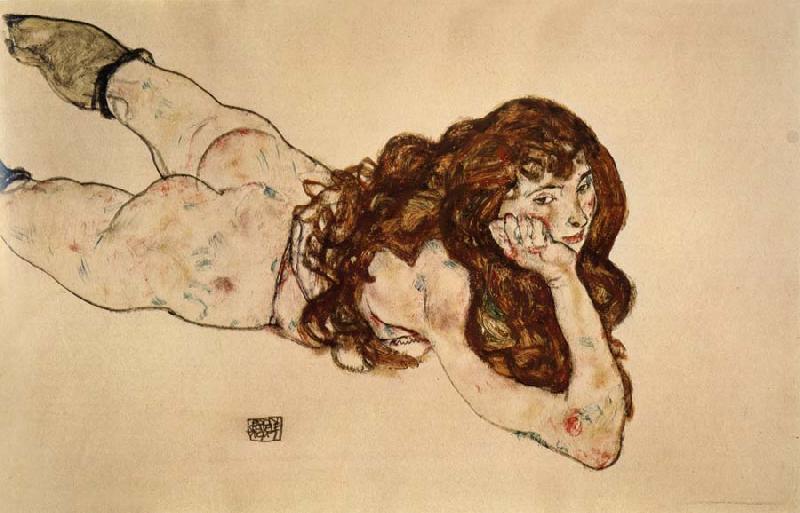Egon Schiele Female Nude Lying on  Her Stomach Germany oil painting art